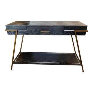 Global Views Gray and White Console With Antique Brass Accents For Sale