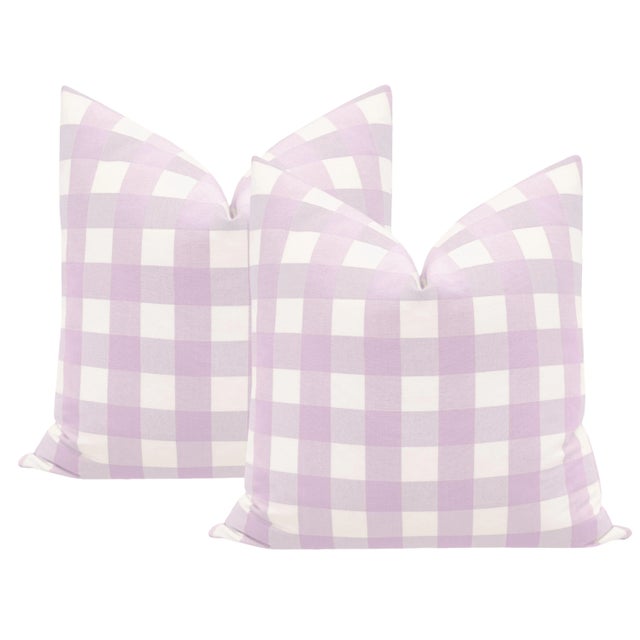 Not Yet Made - Made To Order 22" Lavender Country Check Pillows - a Pair For Sale - Image 5 of 5