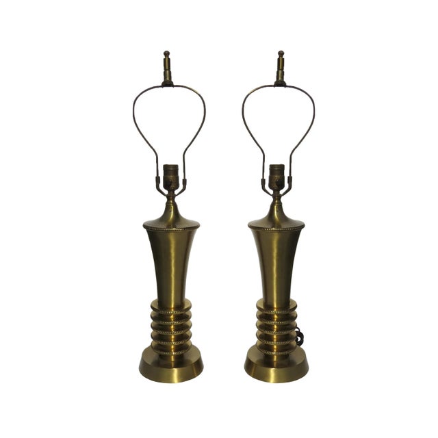 Art Deco Machine Age Brass Table Lamps - a Pair For Sale - Image 11 of 11