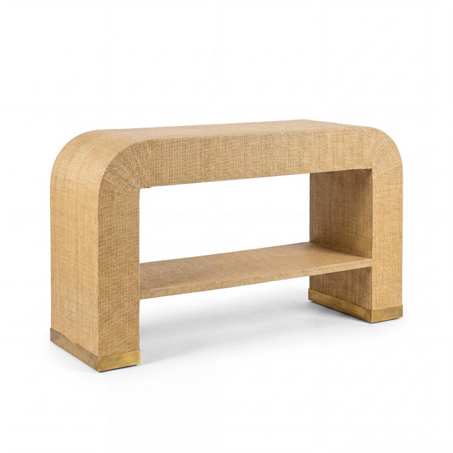 1970s Modern Waterfall Grasscloth Wrapped Console Table or Desk - Springer Style For Sale In Atlanta - Image 6 of 6