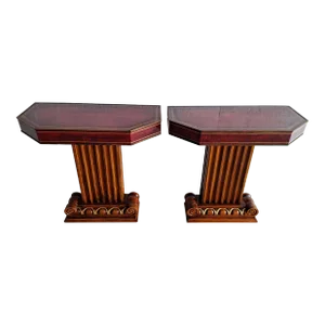 1950s Pair Of Mahogany and Tooled Leather John Stuart Pier / Side Tables