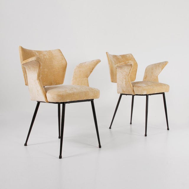 Velvet Chairs with Armrests,1960s, Set of 2 For Sale - Image 3 of 12