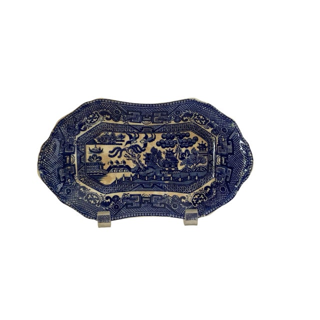 Antique Allertons Blue Willow Transferware Relish Dish Tray 8.5" Made in Staffordshire England c. 1920s. Approximately 1...