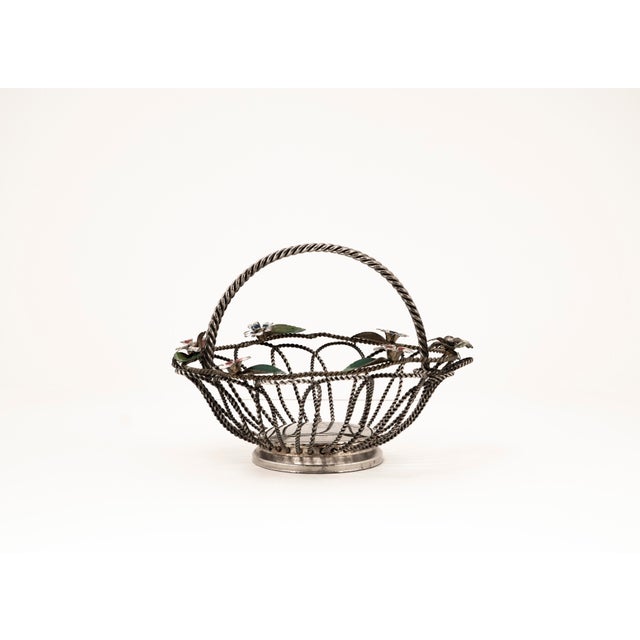 Hollywood Regency Wire Basket with Floral Decor, 1950s For Sale - Image 10 of 10