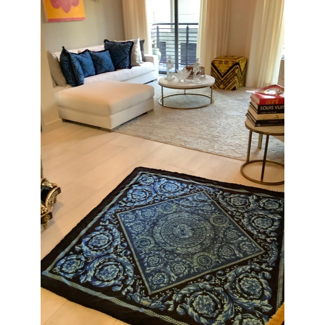 Vintage Atelier Versace Custom Made Black Blue Velvet Throw For Sale - Image 9 of 11