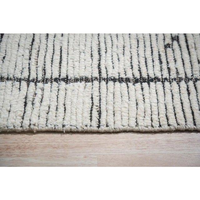 Contemporary 9x12 Ivory Hand-Knotted Wool Striated Linear Design Tribal Modern Carpet Rug For Sale - Image 3 of 8