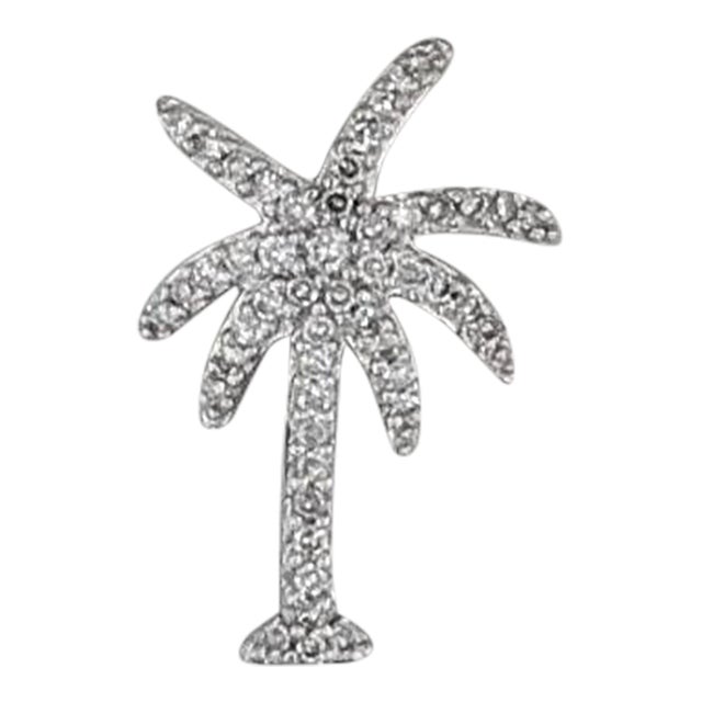 0.20ctw Diamond Palm Tree Pendant 18k White Gold Small Drop For Sale
