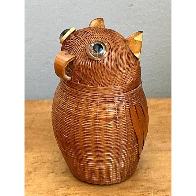 Wood Vintage Shanghai Weave Rattan Owl Basket For Sale - Image 7 of 12