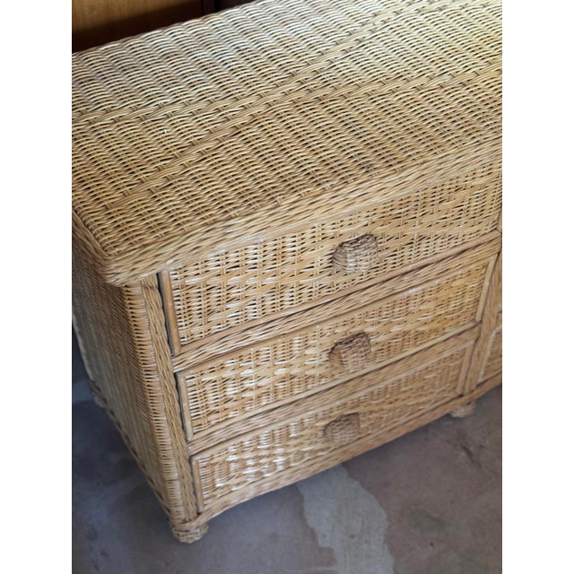 Late 20th Century Vintage Natural Woven Rattan Six-Drawer Dresser For Sale - Image 5 of 12