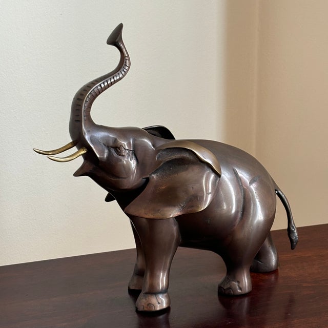 Large Mid-20th Century Brass Elephant Sculpture W/ Bronze Patinated Finish For Sale In Baltimore - Image 6 of 11