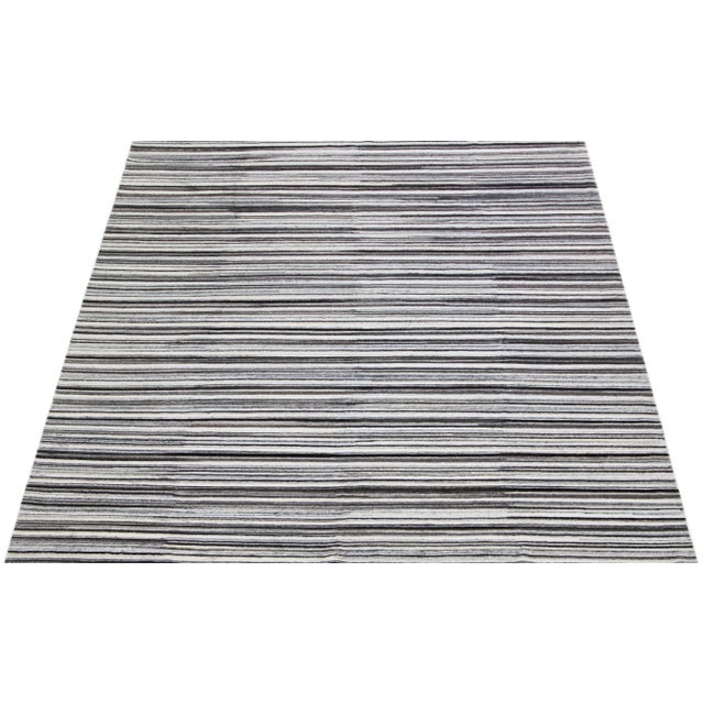 Indian 2020s Stripe Modern Apadana's Groove Handmade Bamboo/Silk Rug in Earthy Tones For Sale - Image 3 of 7