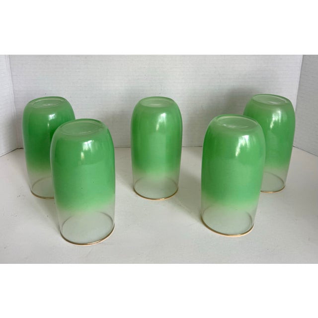 Green Vintage Green Blendo Frosted Glass Tumblers With Gold Rims - Set of 5 For Sale - Image 8 of 9