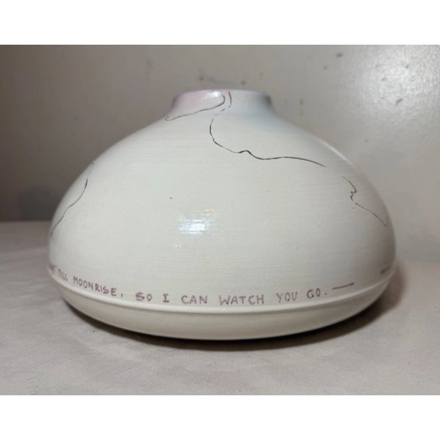 Ceramic Large Vintage Handmade White Gold Signed Studio Art Pottery Quote Vase Sculpture For Sale - Image 7 of 16