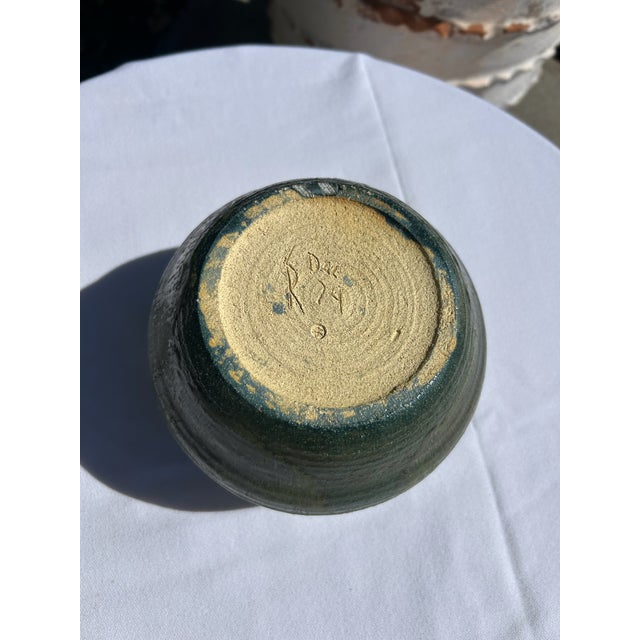 Vintage Signed Green Studio Pottery Vessel For Sale - Image 9 of 11