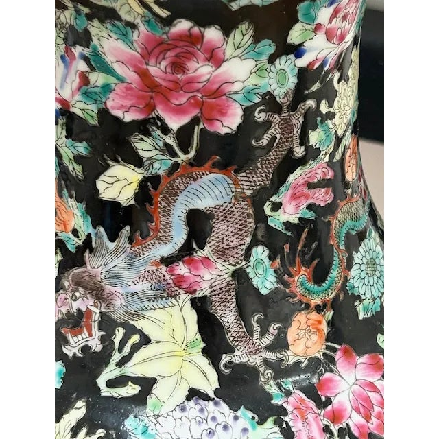 Ceramic A Pair of 1920s Large Chinese Famille Noire Porcelain Vase For Sale - Image 7 of 12