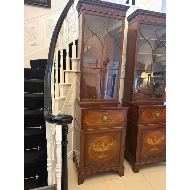 Antique Regency Mahogany Inlaid Astragal Glazed Library Bookcases, 1820, Set of 2 For Sale - Image 14 of 17
