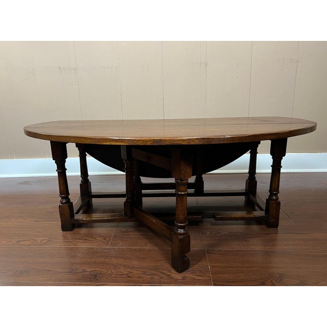Antique English Oak Coffee Table Drop Leaf Jacobean Wake Table Gateleg C1930 For Sale - Image 15 of 18
