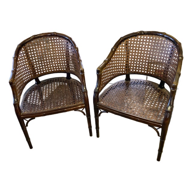 20th Century Faux Bamboo Cane Chairs, Pair For Sale