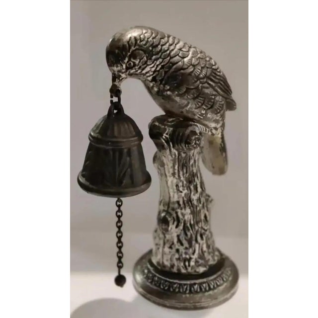 Mid 20th Century Vintage Ornate Metal Tabletop Perched Bird Bell For Sale - Image 4 of 7