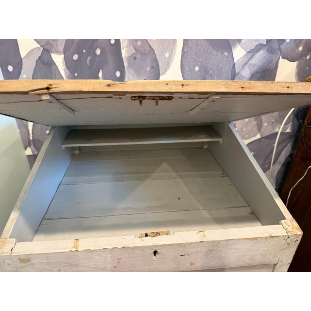 Antique Primitive Country Store Merchant Counter With Lift-Top Storage & Original White Paint For Sale - Image 4 of 6