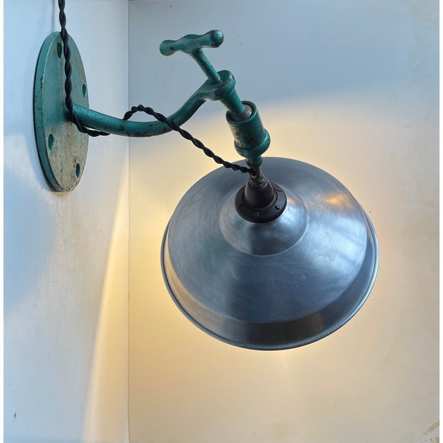 Scandinavian Industrial Green Wall Lamp, 1950s For Sale - Image 11 of 13