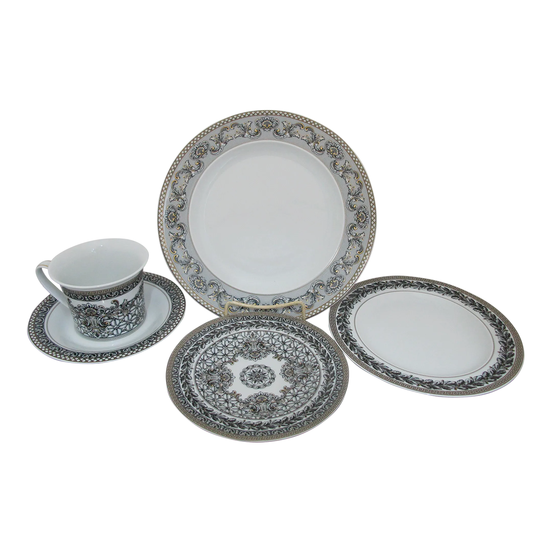 Versace Rosenthal Marqueterie Black & Gold 5pc Dinner Salad Plate