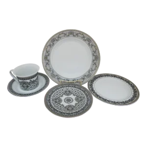 Versace Rosenthal Marqueterie Black & Gold 5pc Dinner Salad Plate Cup Saucer Set