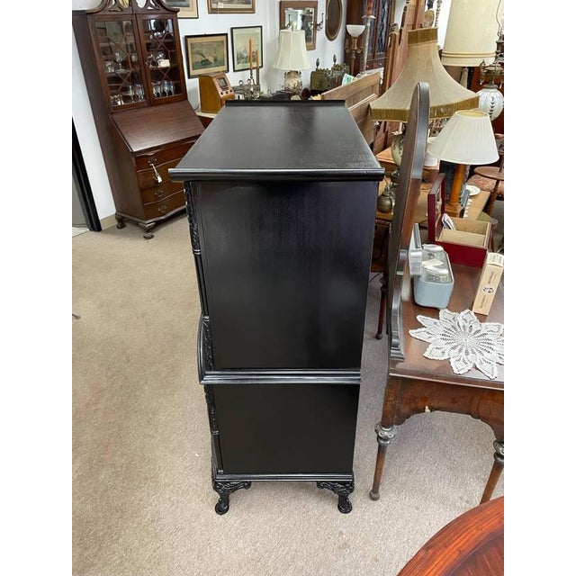 Wood Antique Solid Mahogany Oriental Chest of Drawers, Black Satin Lacquer, Refinished, Brass Hardware For Sale - Image 7 of 13