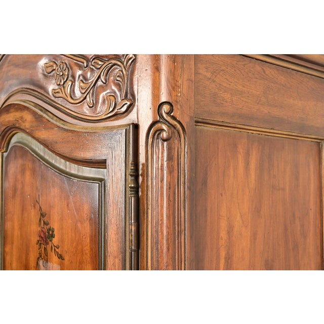 Drexel Heritage French Provincial Louis XV Carved Walnut Armoire Dresser or Linen Press For Sale - Image 10 of 16