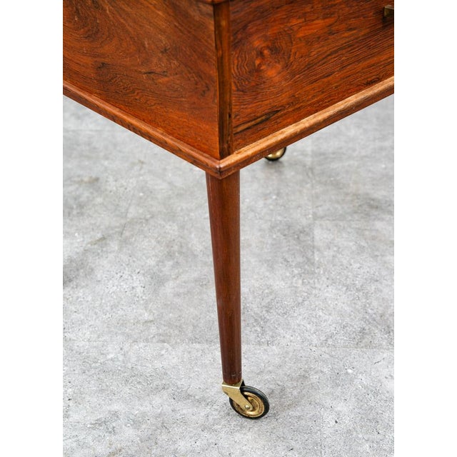 Mid Century Danish Modern Sewing Table Cart Sewing Rosewood Rolling Drawer Craft For Sale - Image 9 of 12