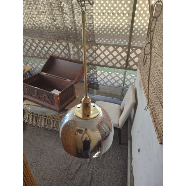 2020s Custom Made Chrome and Brass Half Globe Pendant Lamp For Sale - Image 5 of 9
