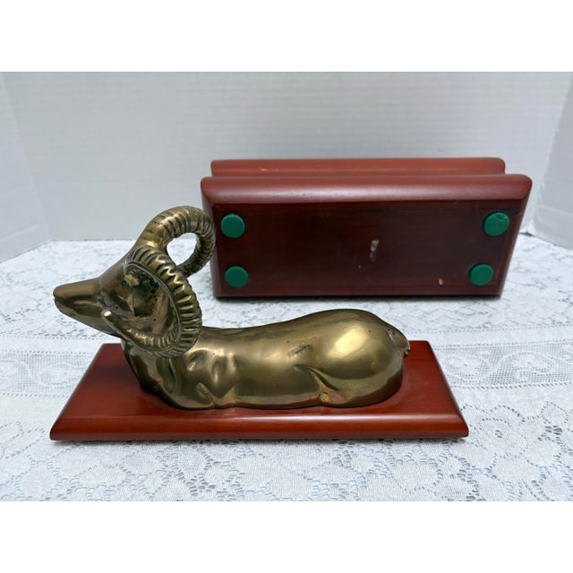 Brass Vintage Hollywood Regency Brass Ram Wood Decor Box For Sale - Image 8 of 8