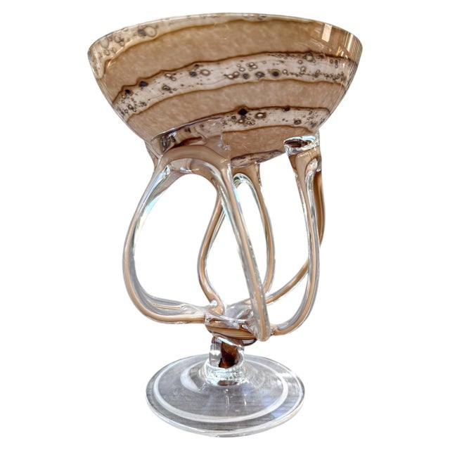 Exceptional vintage Polish art glass pedestal bowl attributed to Jozefina Krosno, featuring the highly distinctive...