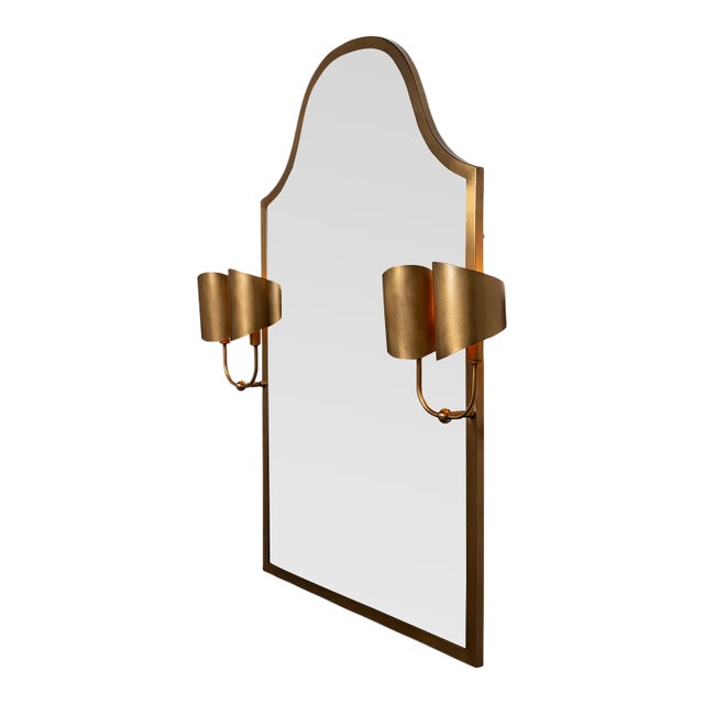 Quinton Brass Mirror With Sconces For Sale