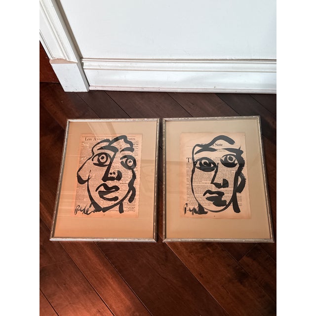 1970s Pair of Abstract Paintings by Peter Keil. This great pair were executed on newsprint with a painting over the words....