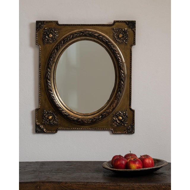 19th Century France Antique Brass Repousse Brass Oval Mirror For Sale In Greensboro - Image 6 of 7