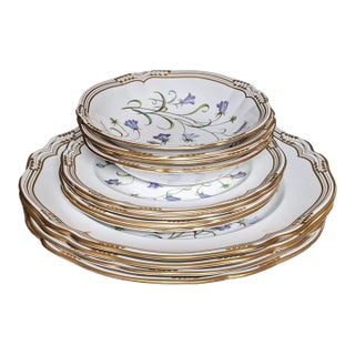 1990s Spode's "Campanula" Dinner & Salad Plates & Desert Bowls- 12 Pieces For Sale