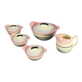 Vintage 1950s Mid-Century Modern Hull Debonair Large Casserole With Gravy Boat & Mini Casseroles - Set of 5 For Sale