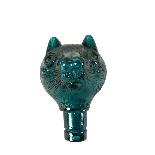 1960s 1960s Empoli Glass Cat Decanter Mid Century Modern Italian Teal Blue Art Glass Bottle With Stopper Retro Barware Decor For Sale - Image 5 of 7