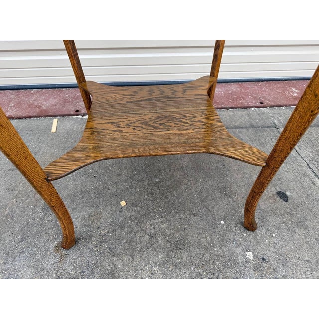Antique Victorian Style Tiger Oak Square 2 Tier Side Table with Glass Top. Library table with cabriole legs and lower...