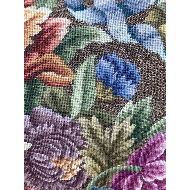 2020s Vintage Metallic and Wool Needlepoint Floral Pillow For Sale - Image 5 of 6