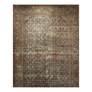 19th Century Persian Farahan Gallery Rug, Hand-Knotted Wool, Allover Herati Pattern, Navy & Pistachio Green, 7x13 For Sale