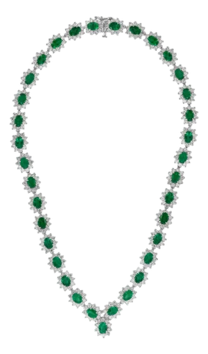 30 Carat Oval Shape Natural Emerald & 23 Carat Diamond Necklace in 18 Karat Gold