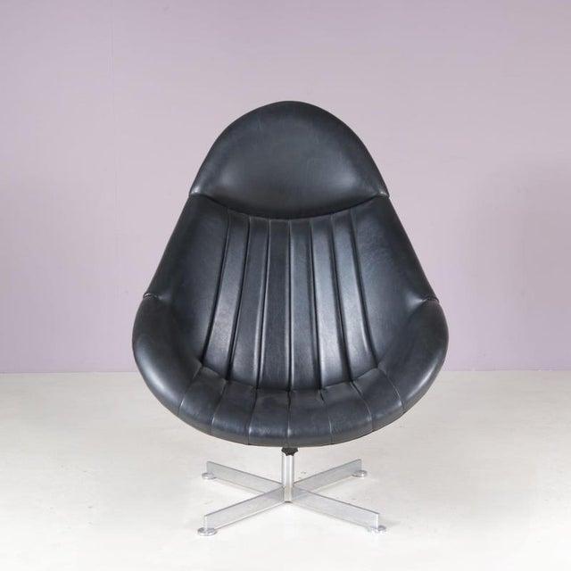 Swivel Easy Chair on Chrome Crossbase with Black Skai Seat by Rudolf Wolf for Rohé, Netherlands, 1960s For Sale - Image 12 of 12