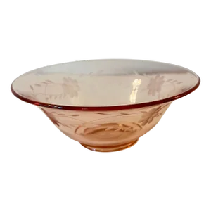 1930s Depression Glass Pink Footed Bowl With Floral Detail
