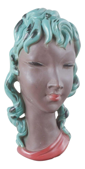 Mid-Century Ceramic Bust of Woman with Turquoise Hair by Gino Manca