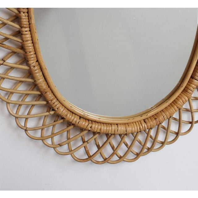 1960s Vintage Italian Rattan Wall Mirror, 1960s For Sale - Image 5 of 12