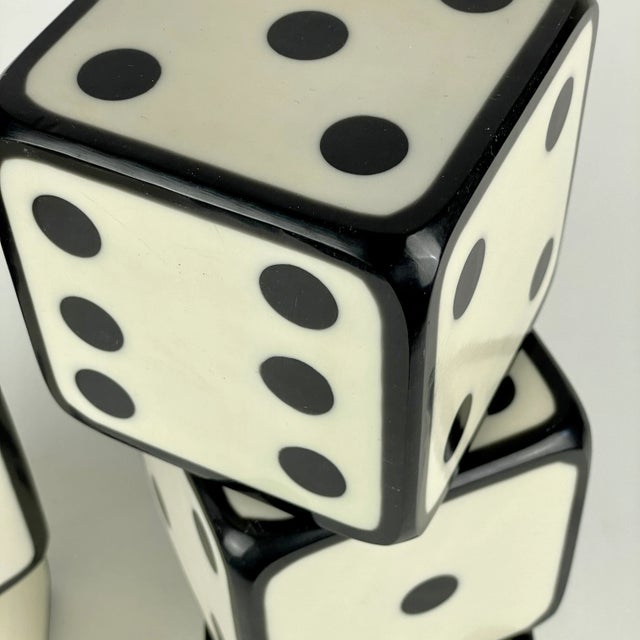 1990s Vintage Large White Enamel Over Wood Dice Set With Tray- 7 Pieces For Sale - Image 5 of 10