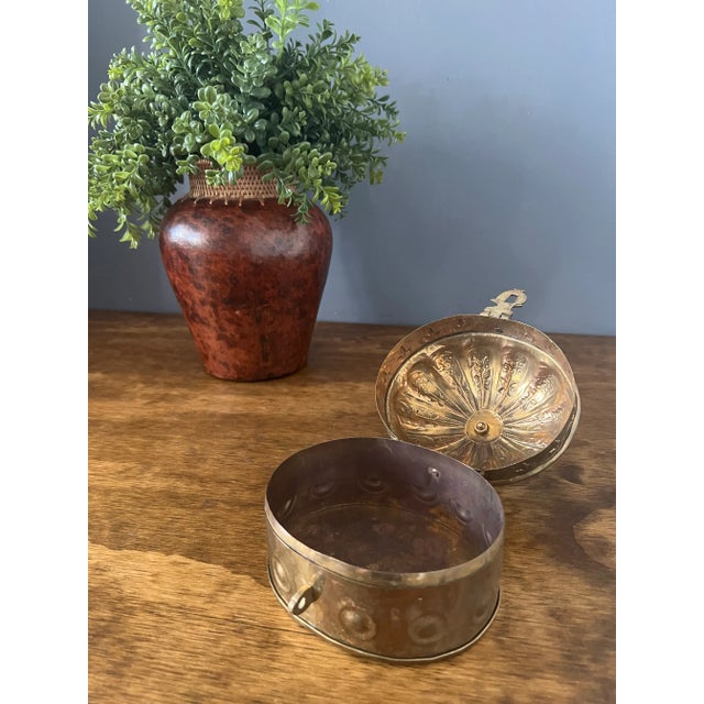 Metal Vintage Small Brass Hinged Trinket Box For Sale - Image 7 of 12