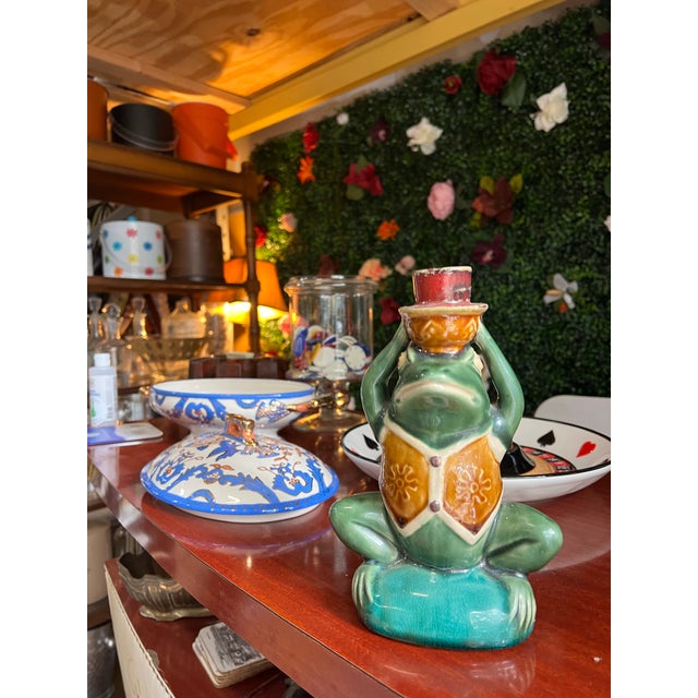 Vintage Colorful Ceramic Frog Candlestick Holder For Sale - Image 4 of 7